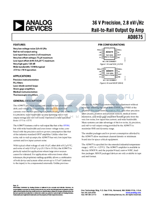 AD8675ARZ-REEL datasheet - 36 V Precision, 2.8 nV/Hz Rail-to-Rail Output Op Amp