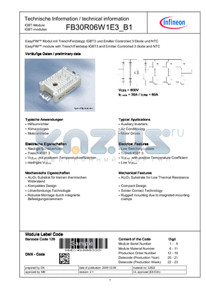 FB30R06W1E3_B1 datasheet - EasyPIM module with Trench/Fieldstopp IGBT3 and Emitter Controlled 3 diode and NTC