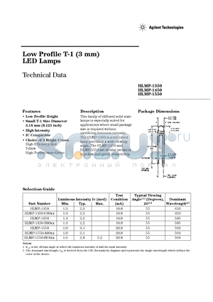 HLMP-1450-1.00000 datasheet - Low Profile T-1 (3 mm) LED Lamps