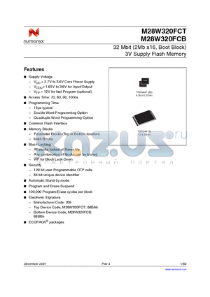 M28W320FCT85N6E datasheet - 32 Mbit (2Mb x16, Boot Block) 3V Supply Flash Memory