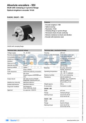 GA241.1301105 datasheet - Absolute encoders - SSI