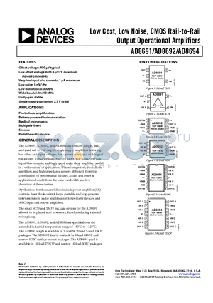 AD8691AKSZ-REEL datasheet - Low Cost, Low Noise, CMOS Rail-to-Rail Output Operational Amplifiers