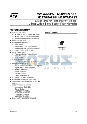 M28W320FSB datasheet - 32Mbit (2Mb x16) and 64Mbit (4Mb x16) 3V Supply, Boot Block, Secure Flash Memories