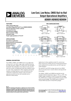 AD8691AUJZ-REEL7 datasheet - Low Cost, Low Noise, CMOS Rail-to-Rail Output Operational Amplifiers