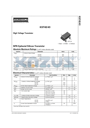 KST42 datasheet - High Voltage Transistor