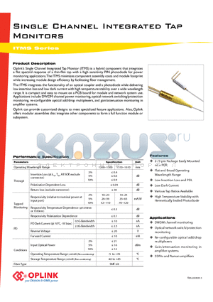 ITMSD02200012 datasheet - Single Channel Integrated Tap Monitors