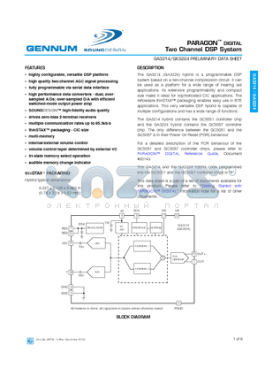 GA3214 datasheet - PARAGON-TM DIGITAL Two Channel DSP System