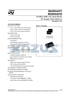 M28W640CB90ZB6T datasheet - 64 Mbit 4Mb x16, Boot Block 3V Supply Flash Memory