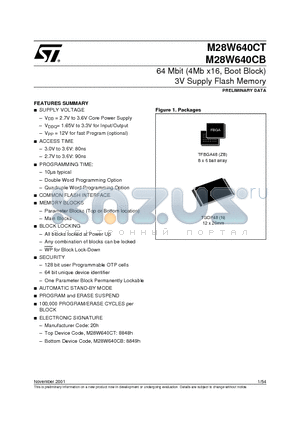 M28W640C-ZBT datasheet - 64 Mbit 4Mb x16, Boot Block 3V Supply Flash Memory