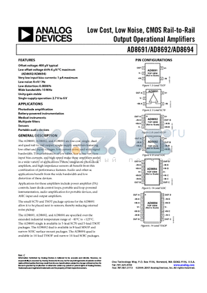AD8694ARUZ-REEL datasheet - Low Cost, Low Noise, CMOS Rail-to-Rail Output Operational Amplifiers