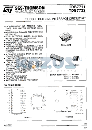 M88TDB7711-10 datasheet - SUBSCRIBER LINE INTERFACE CIRCUIT KIT