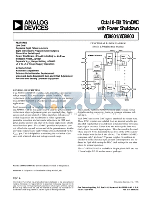 AD8801ARZ datasheet - Octal 8-Bit TrimDAC with Power Shutdown