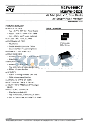 M28W640ECB10N1 datasheet - 64 Mbit 4Mb x16, Boot Block 3V Supply Flash Memory