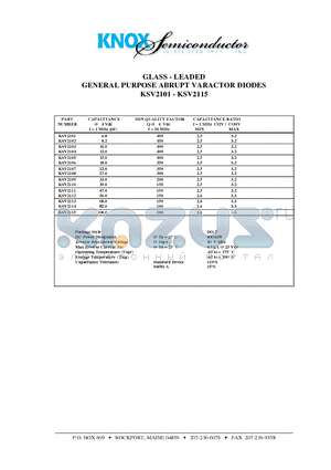 KSV2105 datasheet - GLASS - LEADED GENERAL PURPOSE ABRUPT VARACTOR DIODES