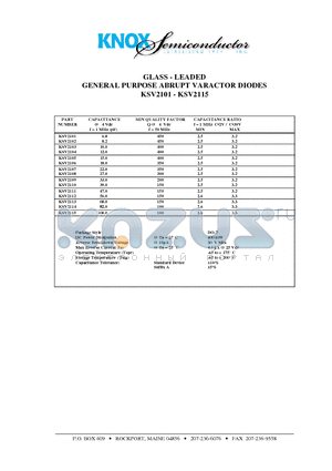 KSV2106 datasheet - GLASS - LEADED GENERAL PURPOSE ABRUPT VARACTOR DIODES