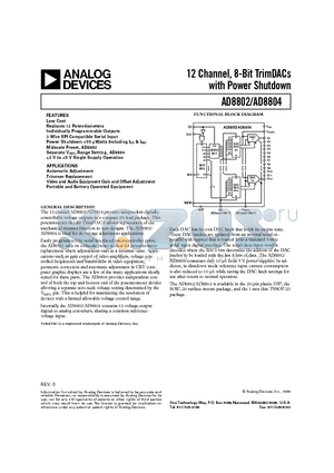 AD8804AN datasheet - 12 Channel, 8-Bit TrimDACs with Power Shutdown