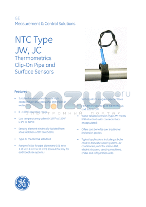 920-349D-LR-3980 datasheet - Thermometrics Clip-On Pipe and Surface Sensors