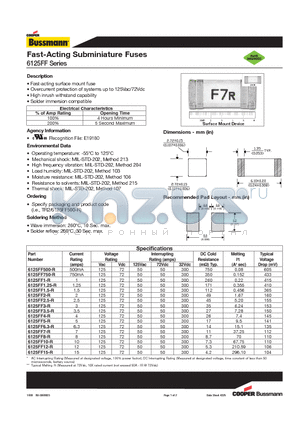 6125FF datasheet - Fast-Acting Subminiature Fuses