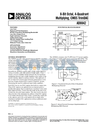 AD8842AR datasheet - 8-Bit Octal, 4-Quadrant Multiplying, CMOS TrimDAC