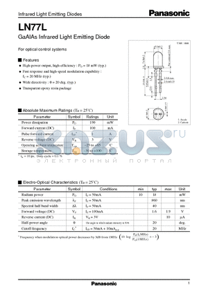 LN77L datasheet - GaAlAs Infrared Light Emitting Diode