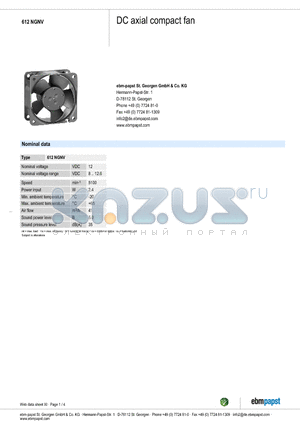 612NGNV datasheet - DC axial compact fan