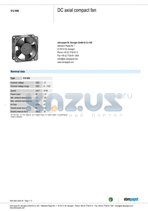 612NNI datasheet - DC axial compact fan
