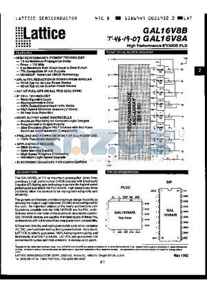 GAL16V8A-10LP datasheet - HIGH PERFORMANCE E2CMOS PLD