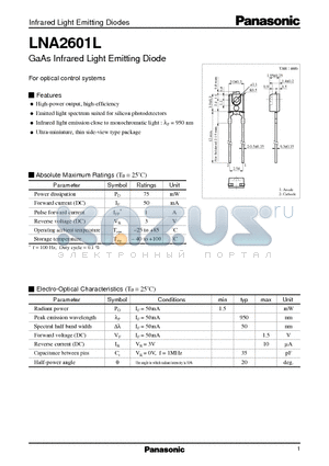 LNA2601L datasheet - GaAs Infrared Light Emitting Diode