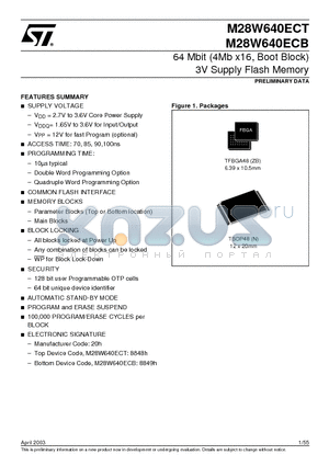 M28W640ECT85ZB6T datasheet - 64 Mbit 4Mb x16, Boot Block 3V Supply Flash Memory