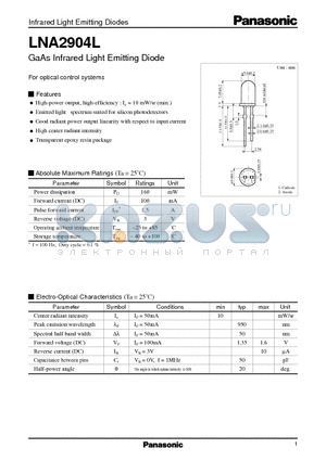 LNA2904L datasheet - GaAs Infrared Light Emitting Diode