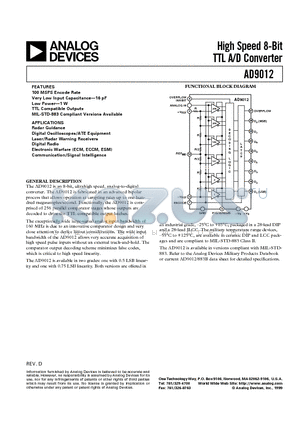 AD9012AJ datasheet - High Speed 8-Bit TTL A/D Converter