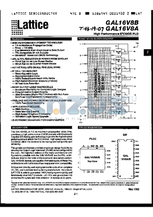 GAL16V8A-25QJI datasheet - HIGH PERFORMANCE E2CMOS PLD