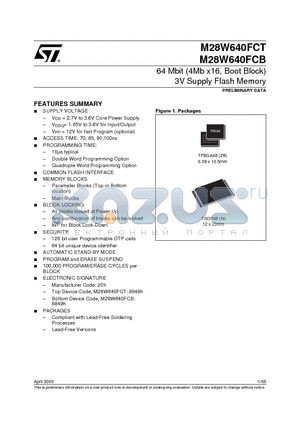M28W640FCB datasheet - 64 Mbit (4Mb x16, Boot Block) 3V Supply Flash Memory