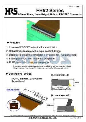 ITS-P-10002FH datasheet - 0.5 mm Pitch, 2 mm Height, Robust FPC/FFC Connector