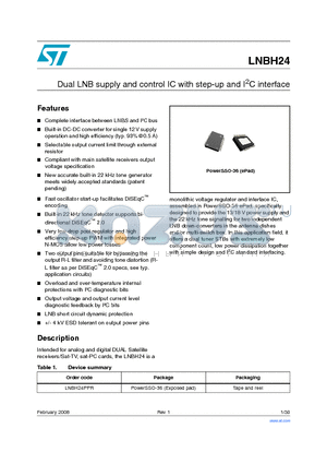 LNBH24PPR datasheet - Dual LNB supply and control IC with step-up and I2C interface