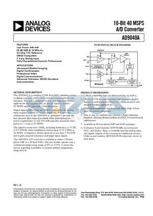 AD9040APCB datasheet - 10-Bit 40 MSPS A/D Converter