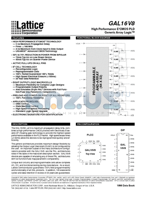 GAL16V8B-10LJI datasheet - High Performance E2CMOS PLD Generic Array Logic