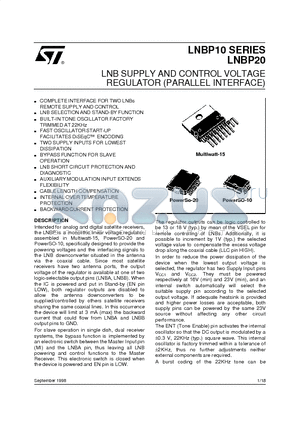 LNBP10SP datasheet - LNB SUPPLY AND CONTROL VOLTAGE REGULATOR PARALLEL INTERFACE