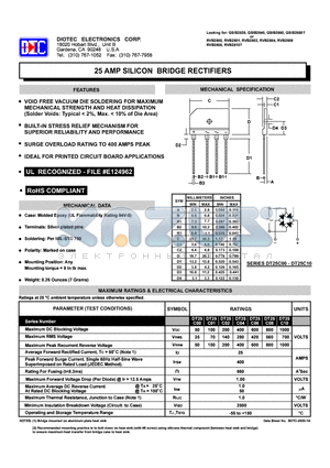 DT25C10 datasheet - 25 AMP SILICON BRIDGE RECTIFIERS