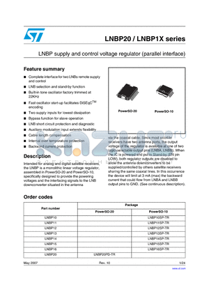 LNBP12SP-TR datasheet - LNBP supply and control voltage regulator (parallel interface)