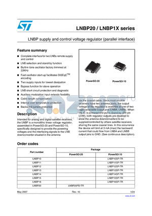 LNBP15SP-TR datasheet - LNBP supply and control voltage regulator (parallel interface)