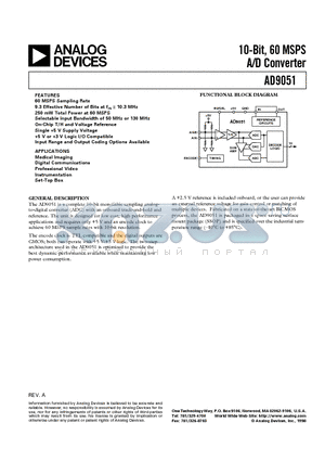 AD9051-2V/PCB datasheet - 10-Bit, 60 MSPS A/D Converter