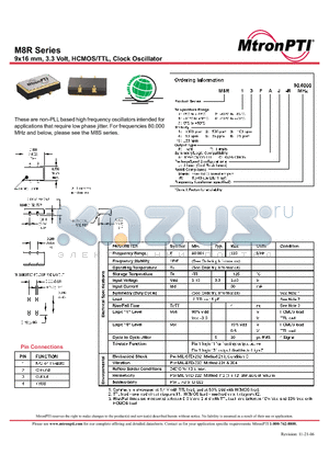 M8R11TCJ-R datasheet - 9x16 mm, 3.3 Volt, HCMOS/TTL, Clock Oscillator
