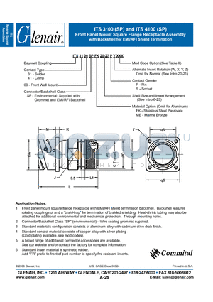 ITS3100SPFK datasheet - Front Panel Mount Square Flange Receptacle Assembly