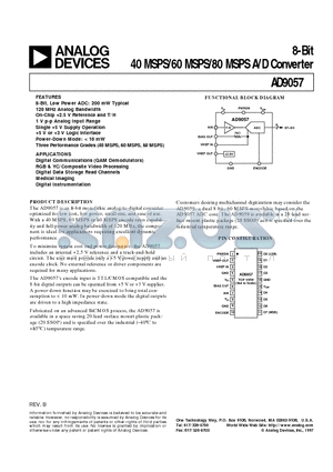 AD9057-60 datasheet - 8-Bit 40 MSPS/60 MSPS/80 MSPS A/D Converter
