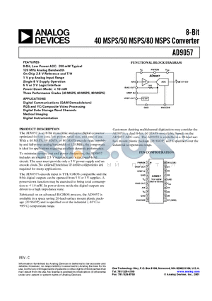 AD9057BRS-40 datasheet - 8-Bit 40 MSPS/50 MSPS/80 MSPS Converter