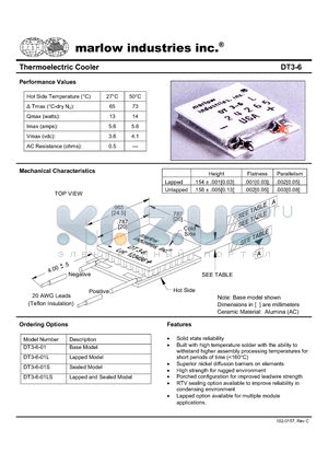 DT3-6 datasheet - Thermoelectric Cooler