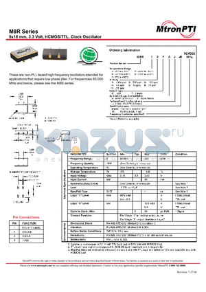 M8R12TCJ datasheet - 9x16 mm, 3.3 Volt, HCMOS/TTL, Clock Oscillator