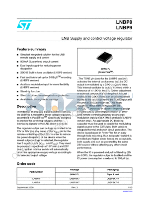 LNBP9 datasheet - LNB Supply and control voltage regulator