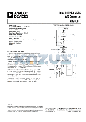AD9058TJ/883 datasheet - Dual 8-Bit 50 MSPS A/D Converter